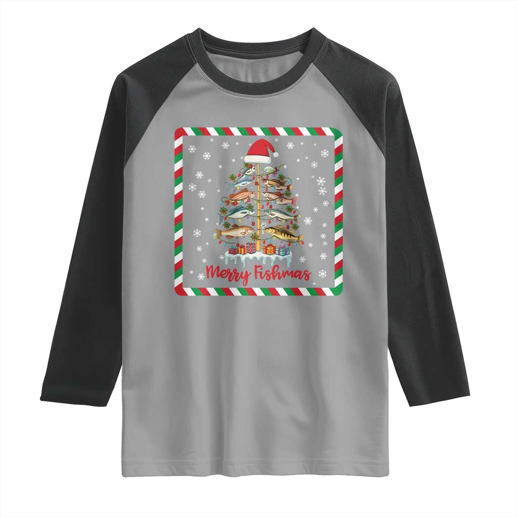 Merry Fishmas Raglan Shirt Funny Xmas Fishing Lover Gift - Wonder Print Shop