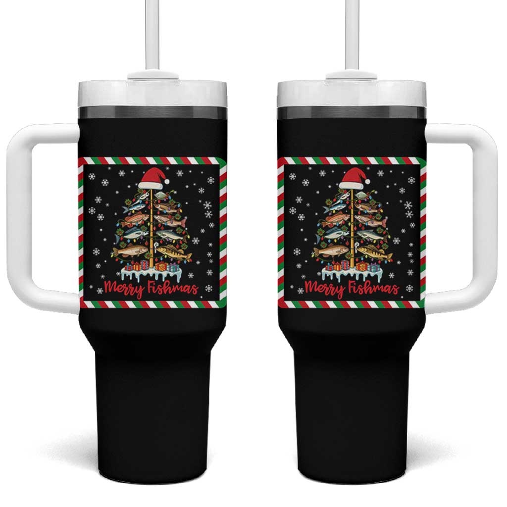 Merry Fishmas Tumbler With Handle Funny Xmas Fishing Lover Gift