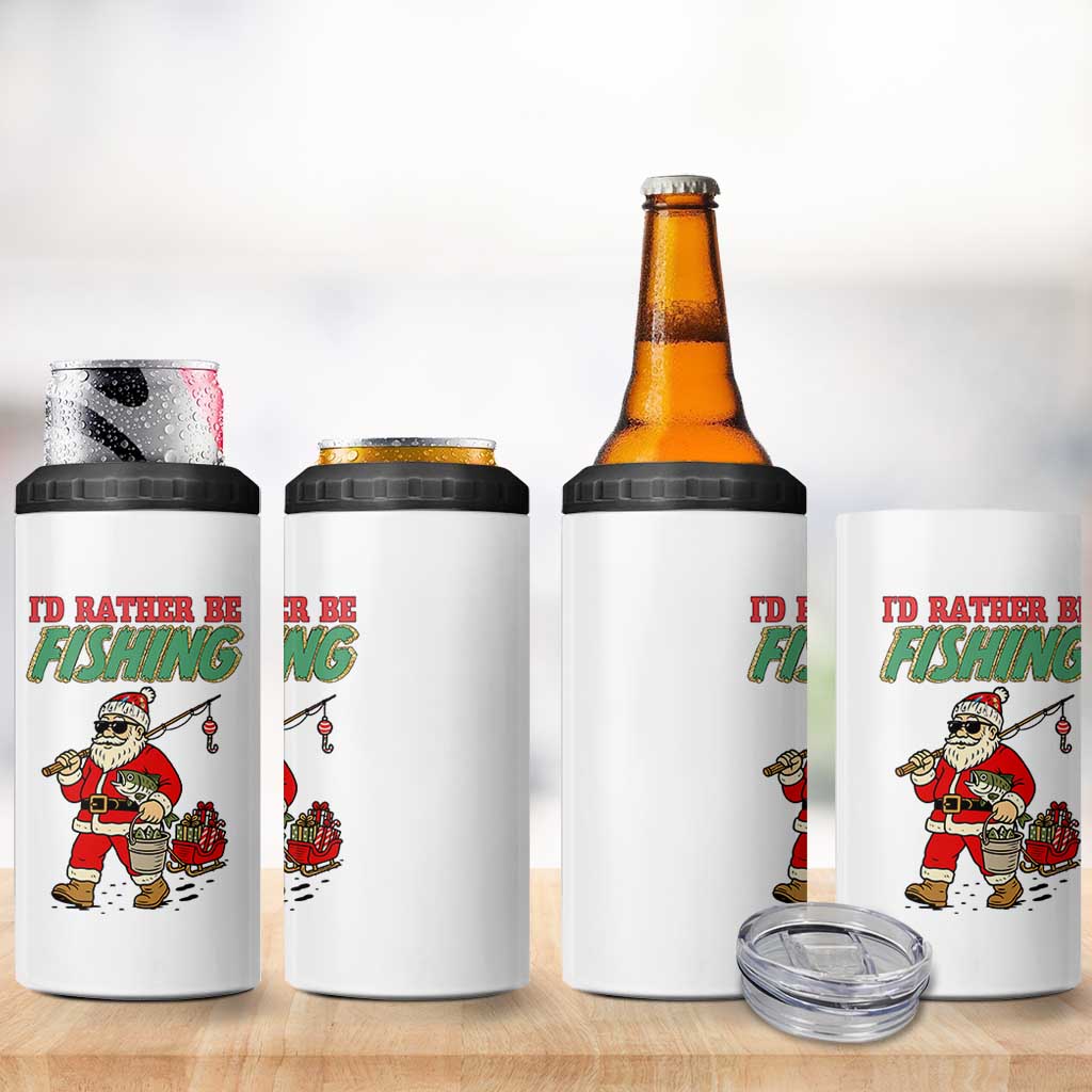 Id Rather Be Fishing 4 in 1 Can Cooler Tumbler Funny Christmas Holiday Gift