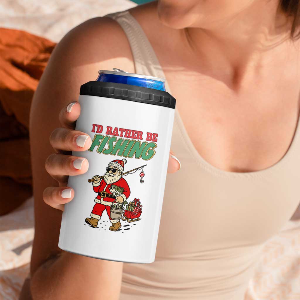Id Rather Be Fishing 4 in 1 Can Cooler Tumbler Funny Christmas Holiday Gift