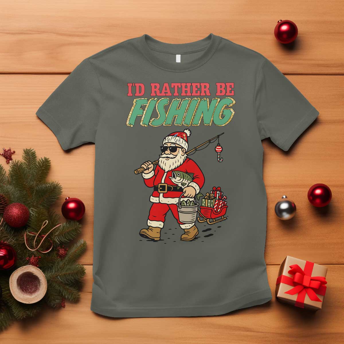 Id Rather Be Fishing T Shirt Funny Christmas Holiday Gift - Wonder Print Shop