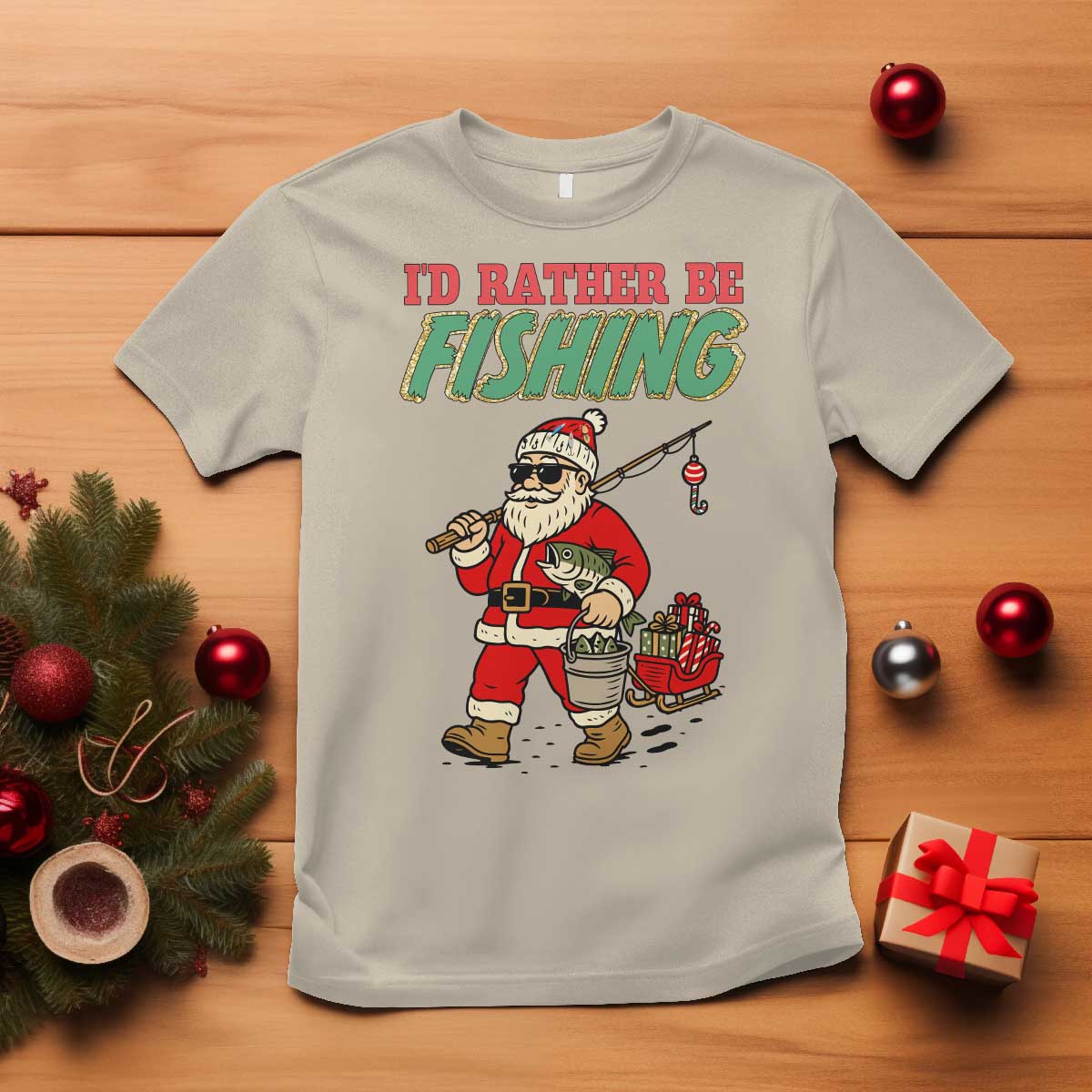 Id Rather Be Fishing T Shirt Funny Christmas Holiday Gift - Wonder Print Shop