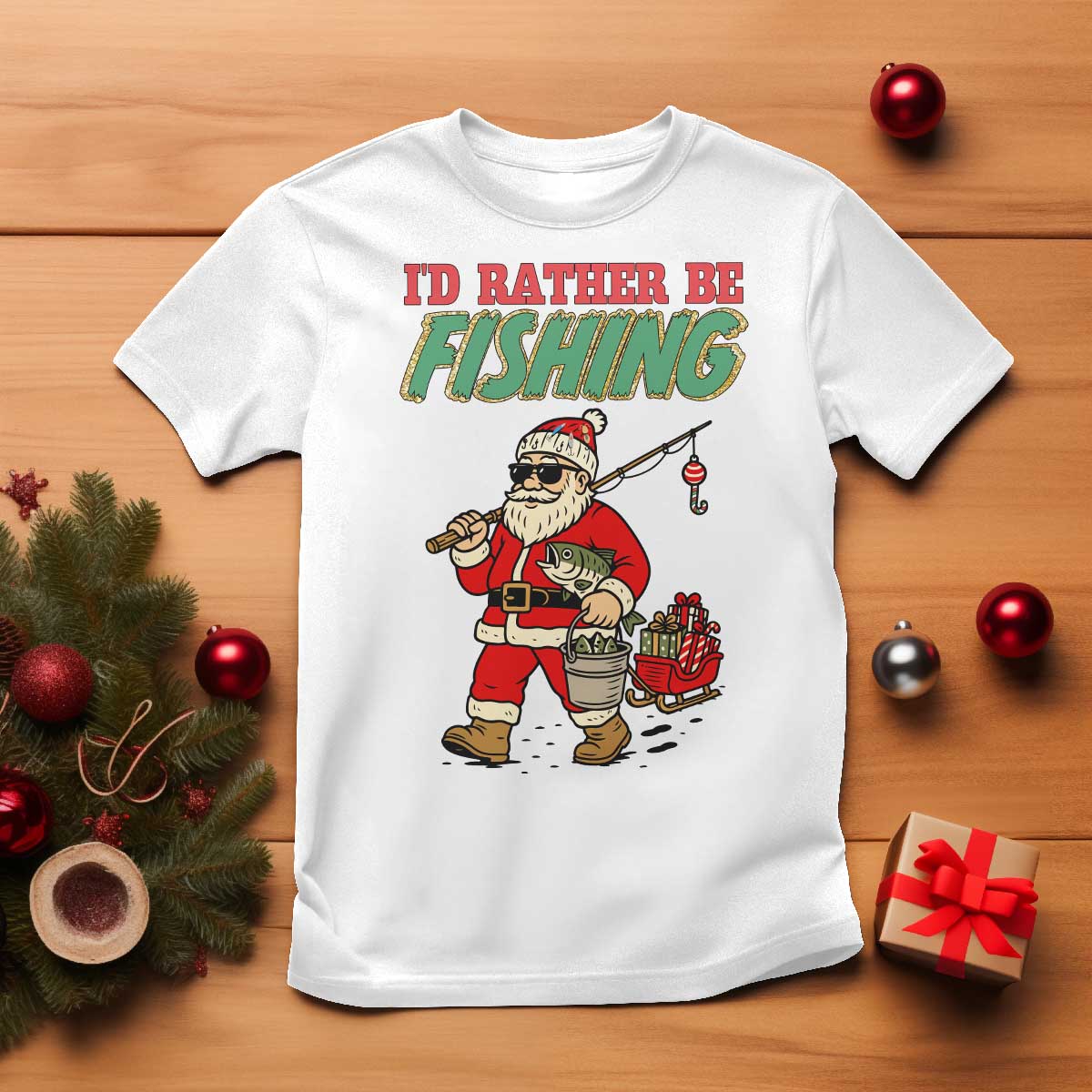 Id Rather Be Fishing T Shirt Funny Christmas Holiday Gift - Wonder Print Shop