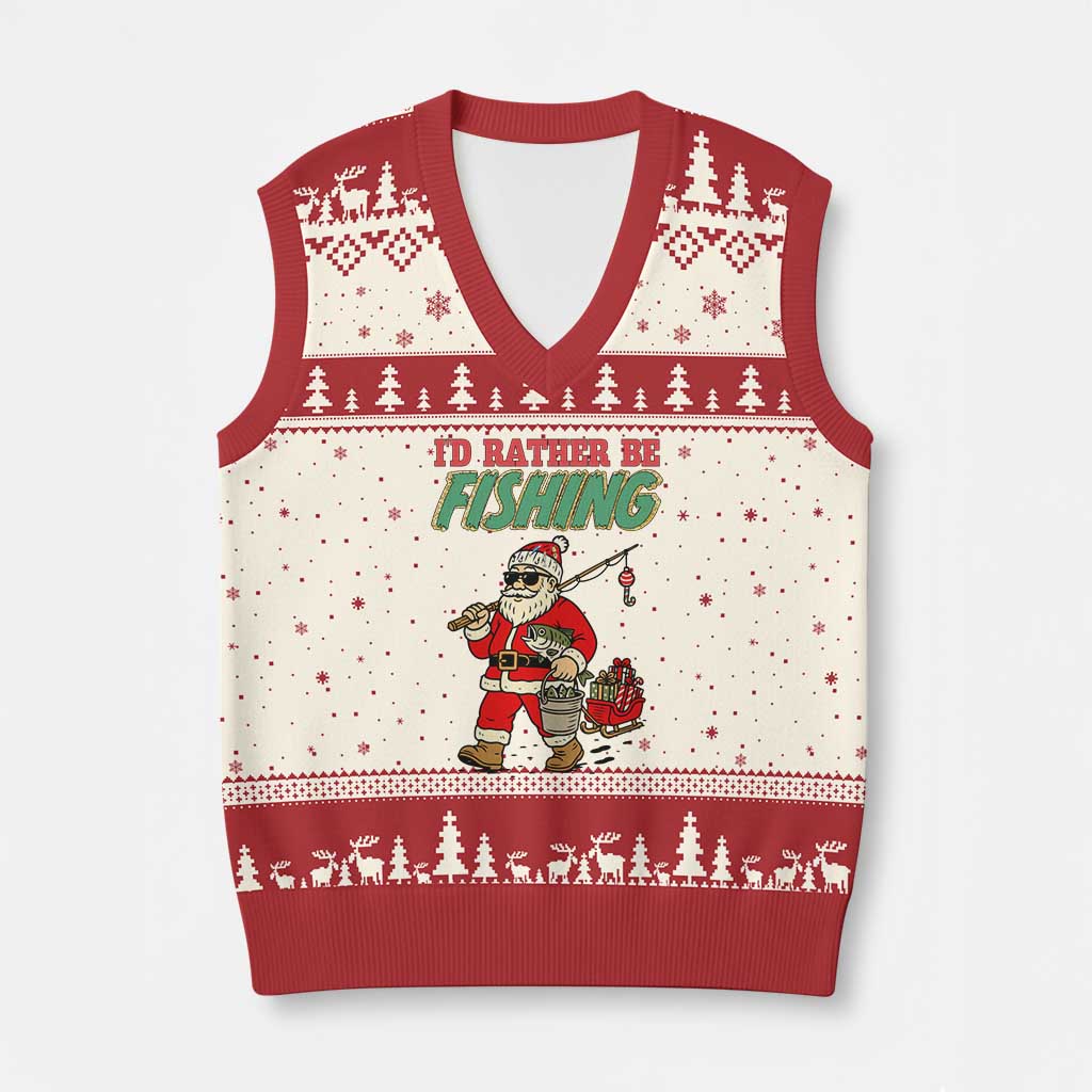 Id Rather Be Fishing V-Neck Knit Sweater Vest Funny Xmas Holiday Gift - Wonder Print Shop