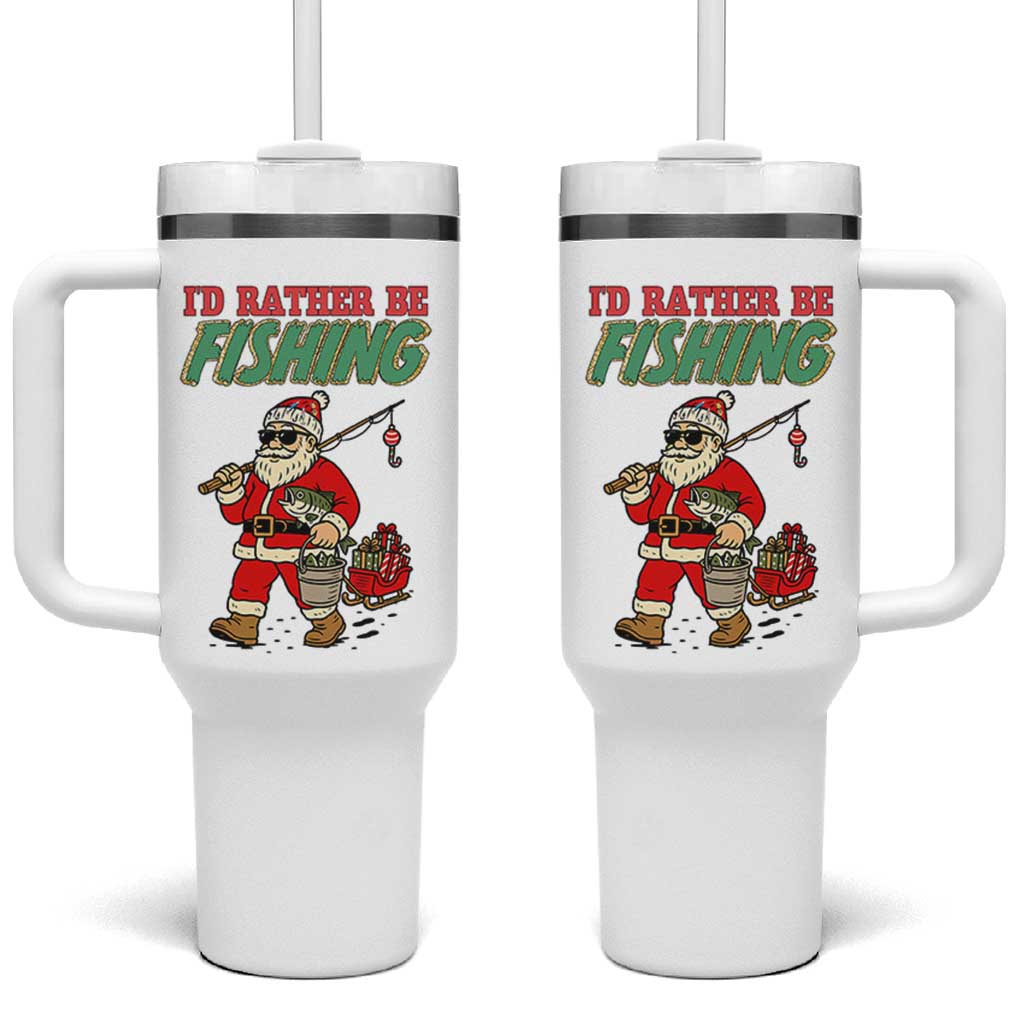 Id Rather Be Fishing Tumbler With Handle Funny Christmas Holiday Gift