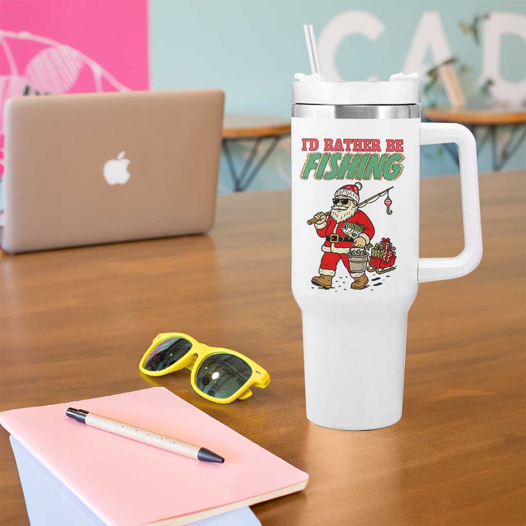 Id Rather Be Fishing Tumbler With Handle Funny Christmas Holiday Gift