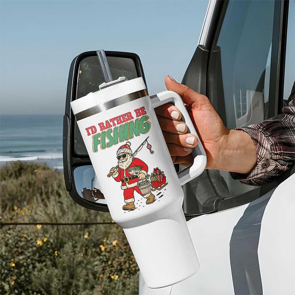 Id Rather Be Fishing Tumbler With Handle Funny Christmas Holiday Gift