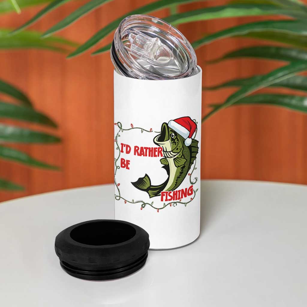 Christmas Fisherman Holiday Gift 4 in 1 Can Cooler Tumbler Id Rather Be Fishing