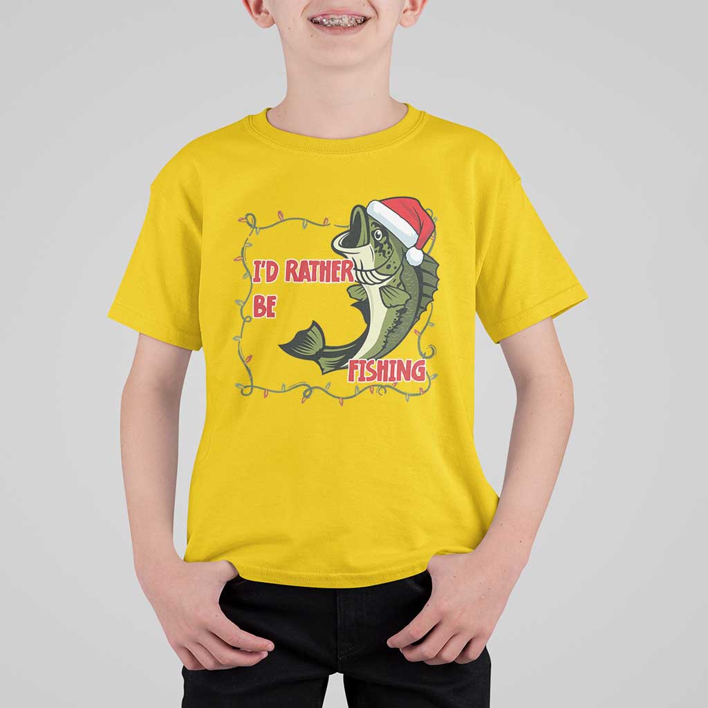 Christmas Fisherman Holiday Gift T Shirt For Kid Id Rather Be Fishing - Wonder Print Shop