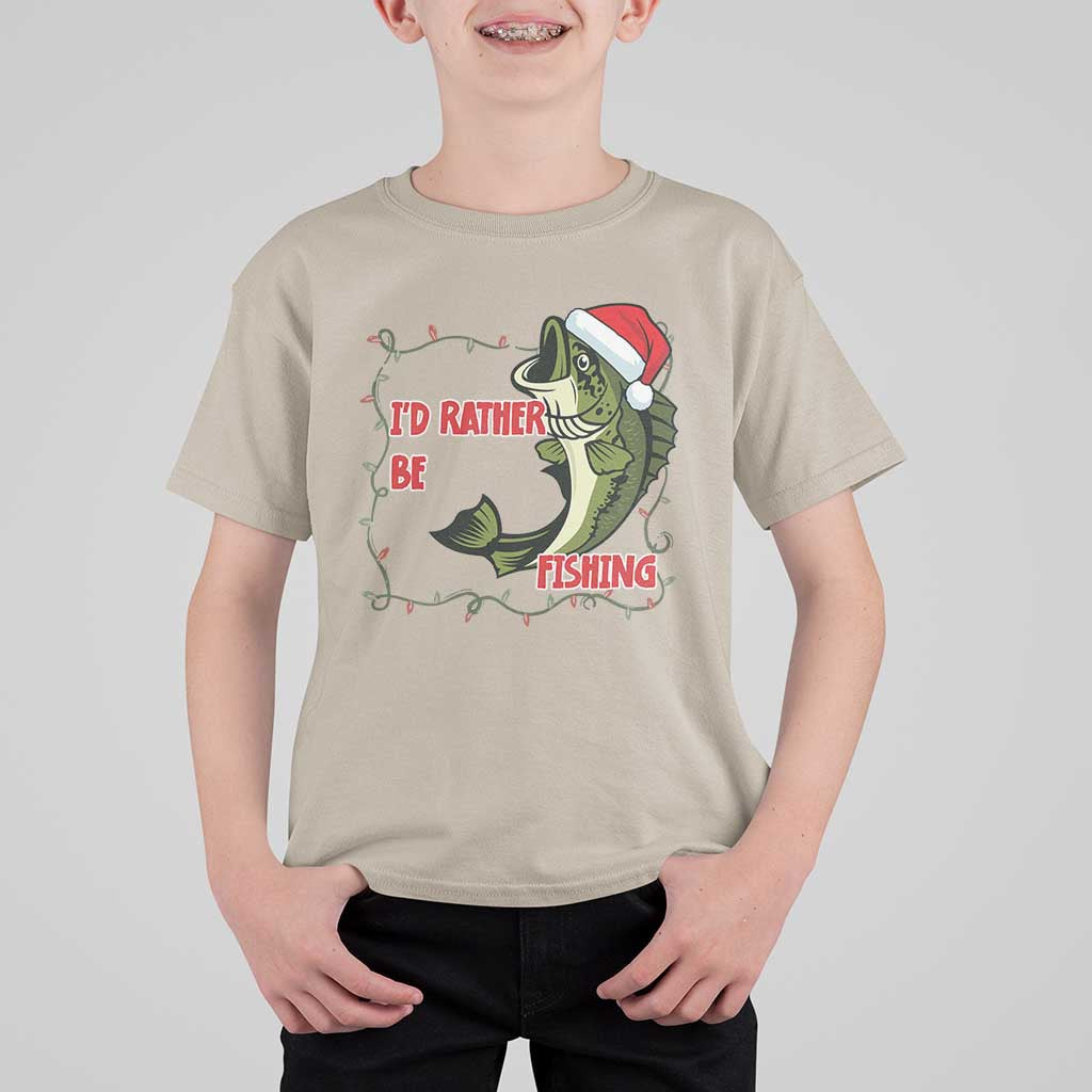 Christmas Fisherman Holiday Gift T Shirt For Kid Id Rather Be Fishing - Wonder Print Shop