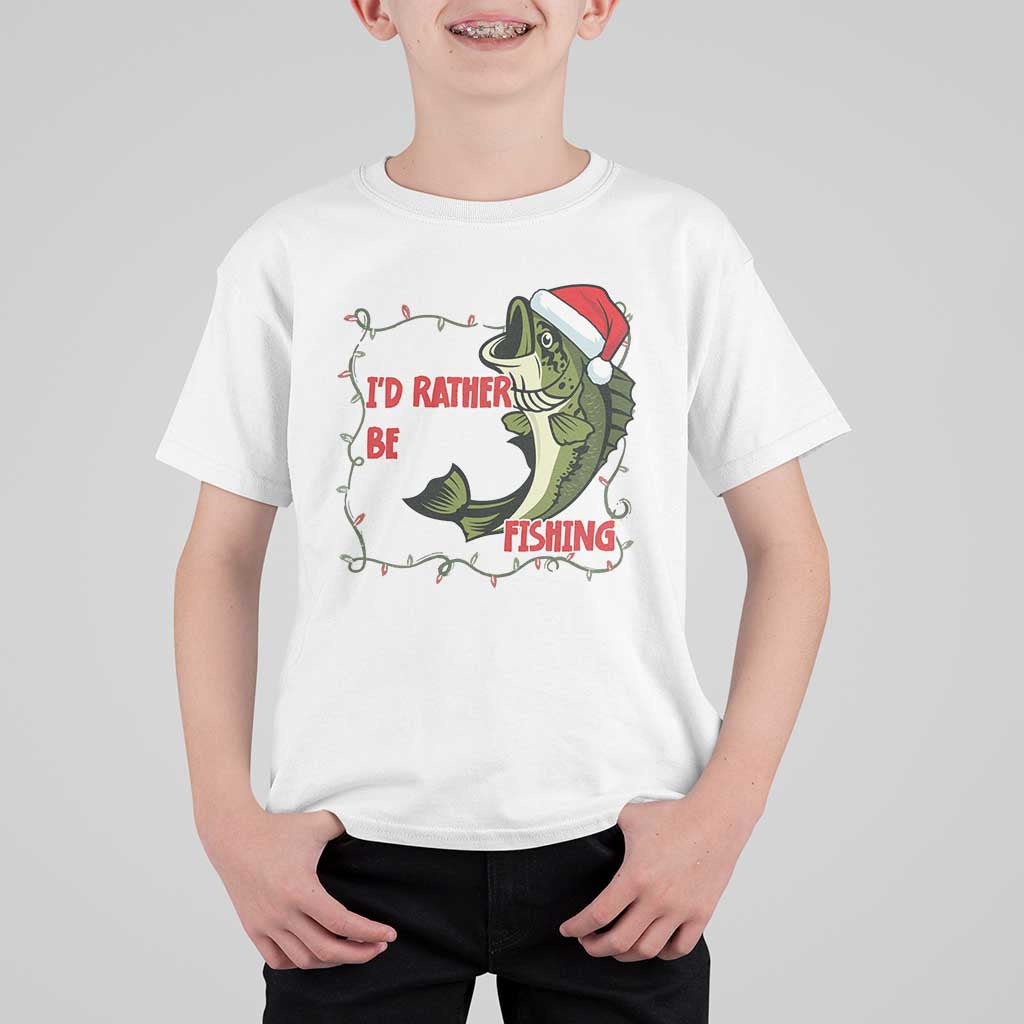 Christmas Fisherman Holiday Gift T Shirt For Kid Id Rather Be Fishing - Wonder Print Shop