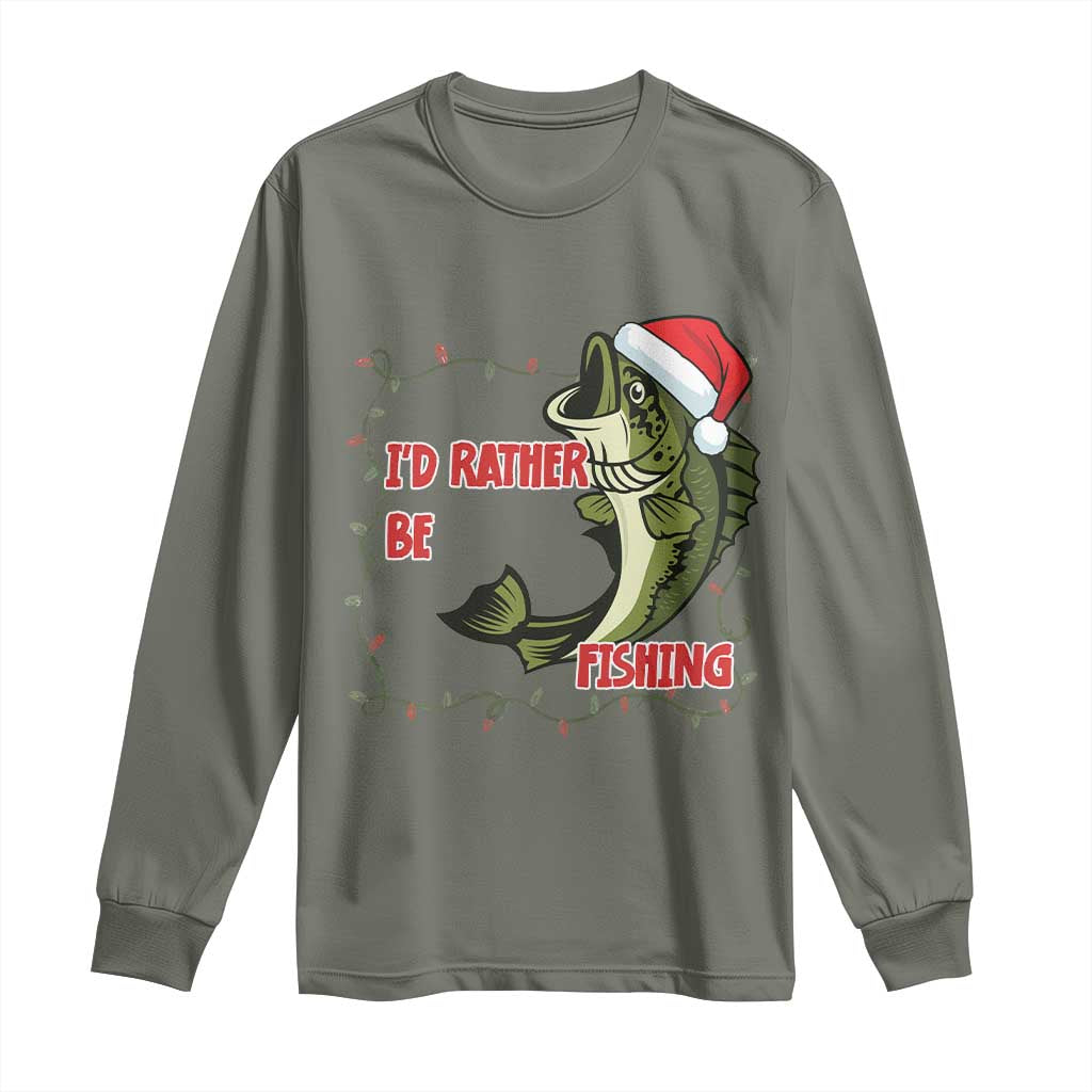 Christmas Fisherman Holiday Gift Long Sleeve Shirt Id Rather Be Fishing - Wonder Print Shop