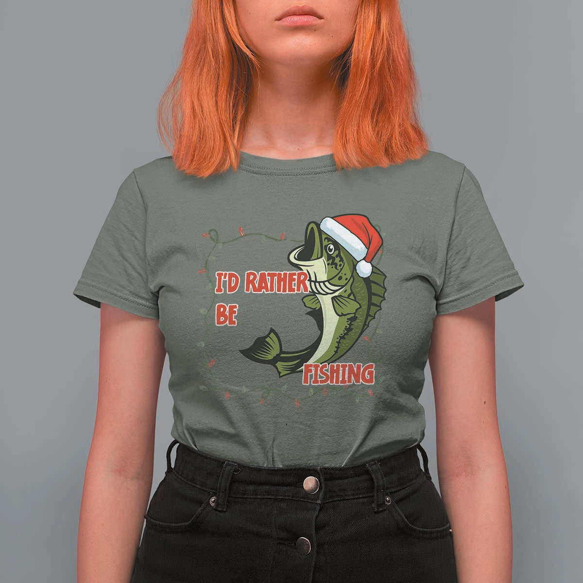 Christmas Fisherman Holiday Gift T Shirt For Women Id Rather Be Fishing - Wonder Print Shop