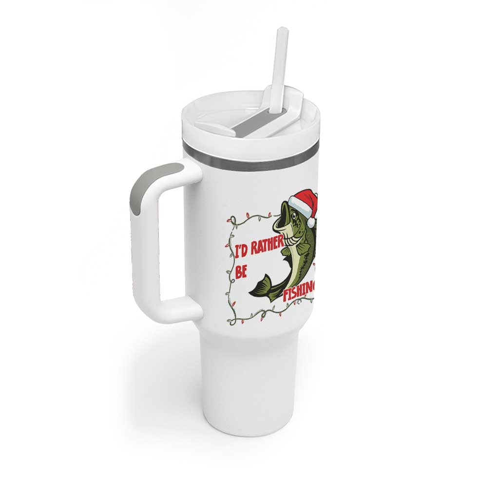 Christmas Fisherman Holiday Gift Tumbler With Handle Id Rather Be Fishing