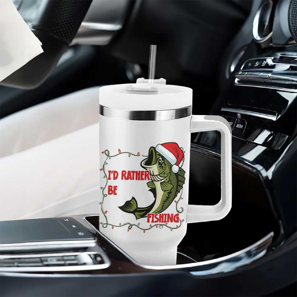 Christmas Fisherman Holiday Gift Tumbler With Handle Id Rather Be Fishing