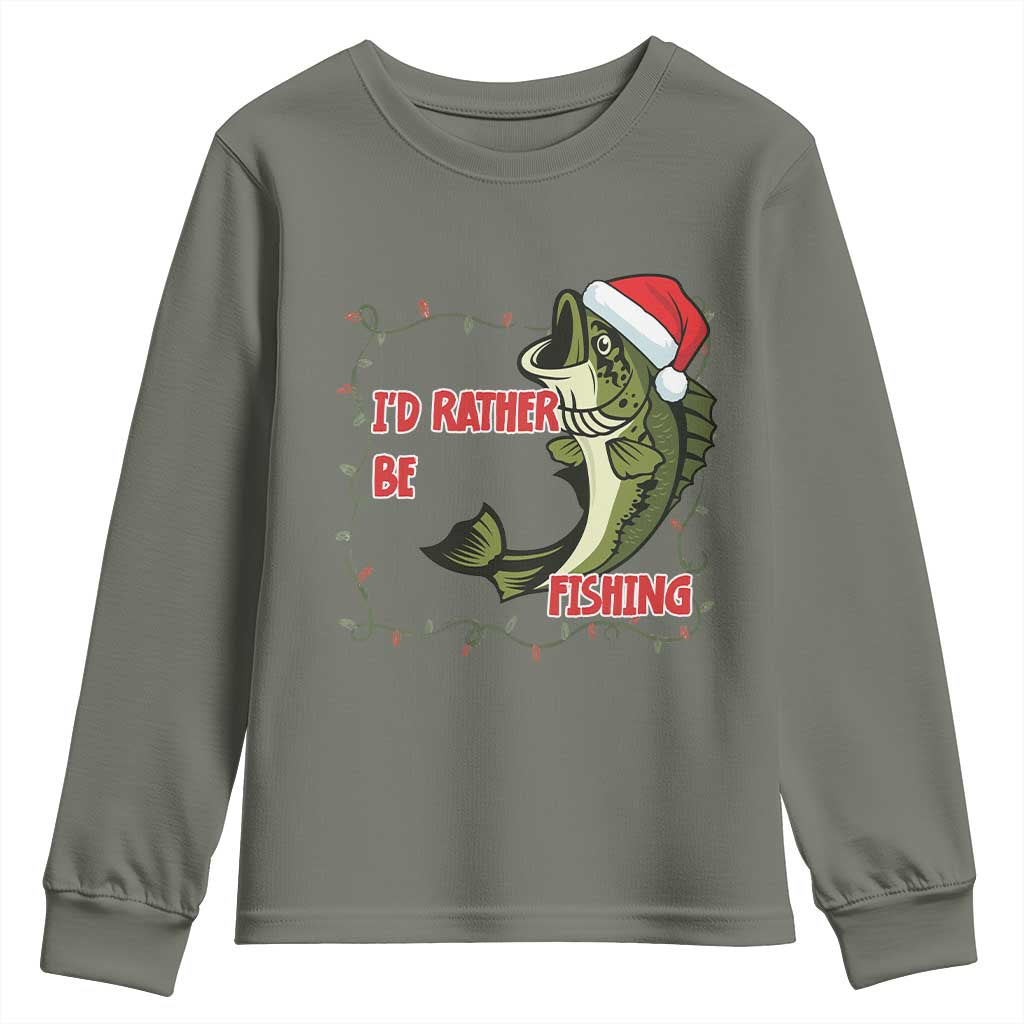 Christmas Fisherman Holiday Gift Youth Sweatshirt Id Rather Be Fishing - Wonder Print Shop