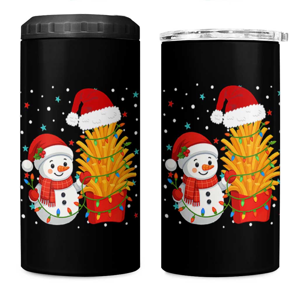 Funny Snowman Decorating French Fries 4 in 1 Can Cooler Tumbler Christmas Gift