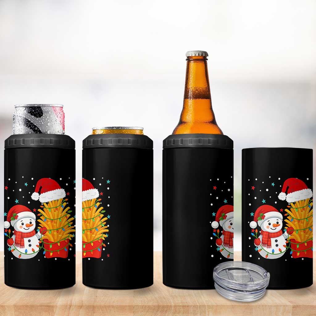 Funny Snowman Decorating French Fries 4 in 1 Can Cooler Tumbler Christmas Gift