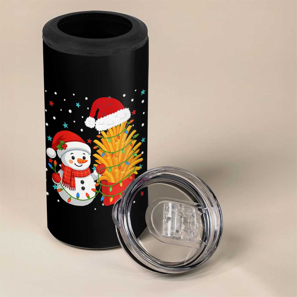 Funny Snowman Decorating French Fries 4 in 1 Can Cooler Tumbler Christmas Gift