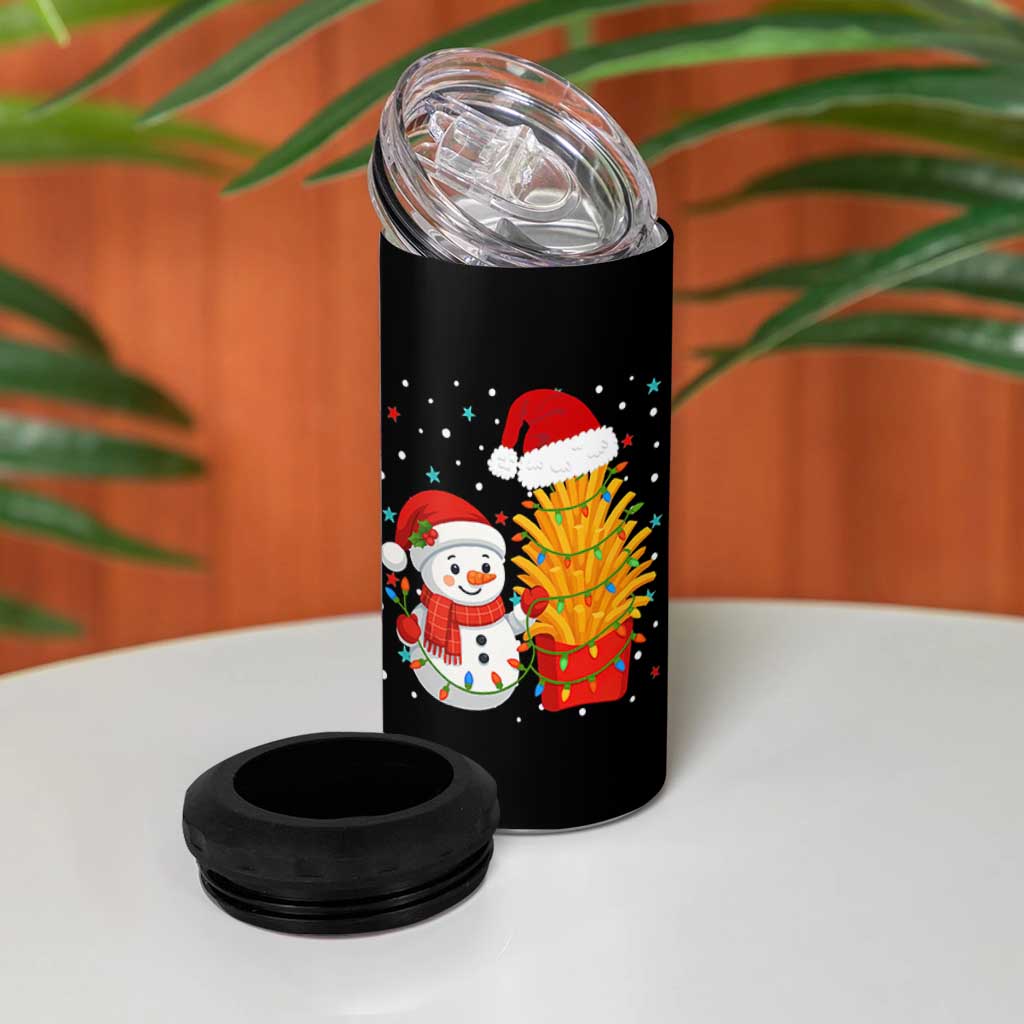 Funny Snowman Decorating French Fries 4 in 1 Can Cooler Tumbler Christmas Gift