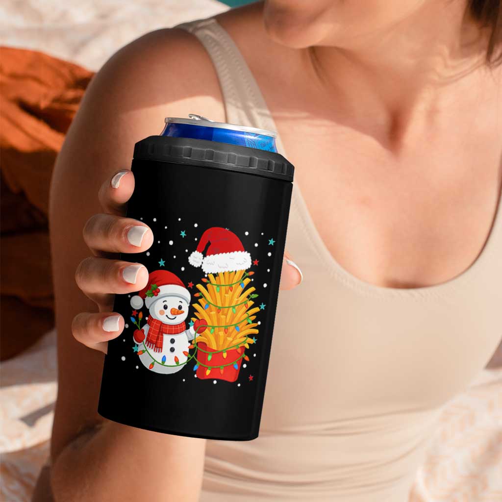 Funny Snowman Decorating French Fries 4 in 1 Can Cooler Tumbler Christmas Gift