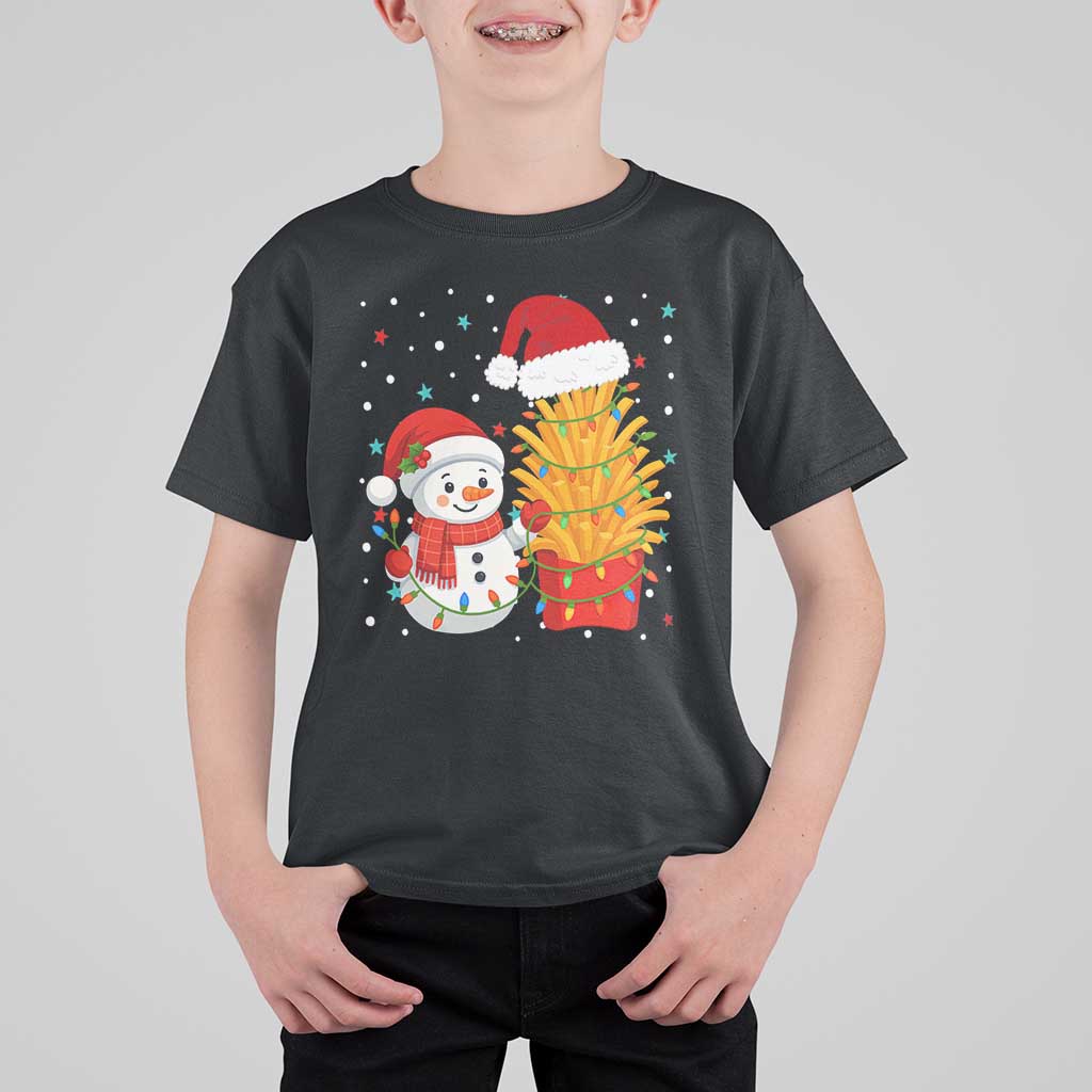 Funny Snowman Decorating French Fries T Shirt For Kid Christmas Gift - Wonder Print Shop