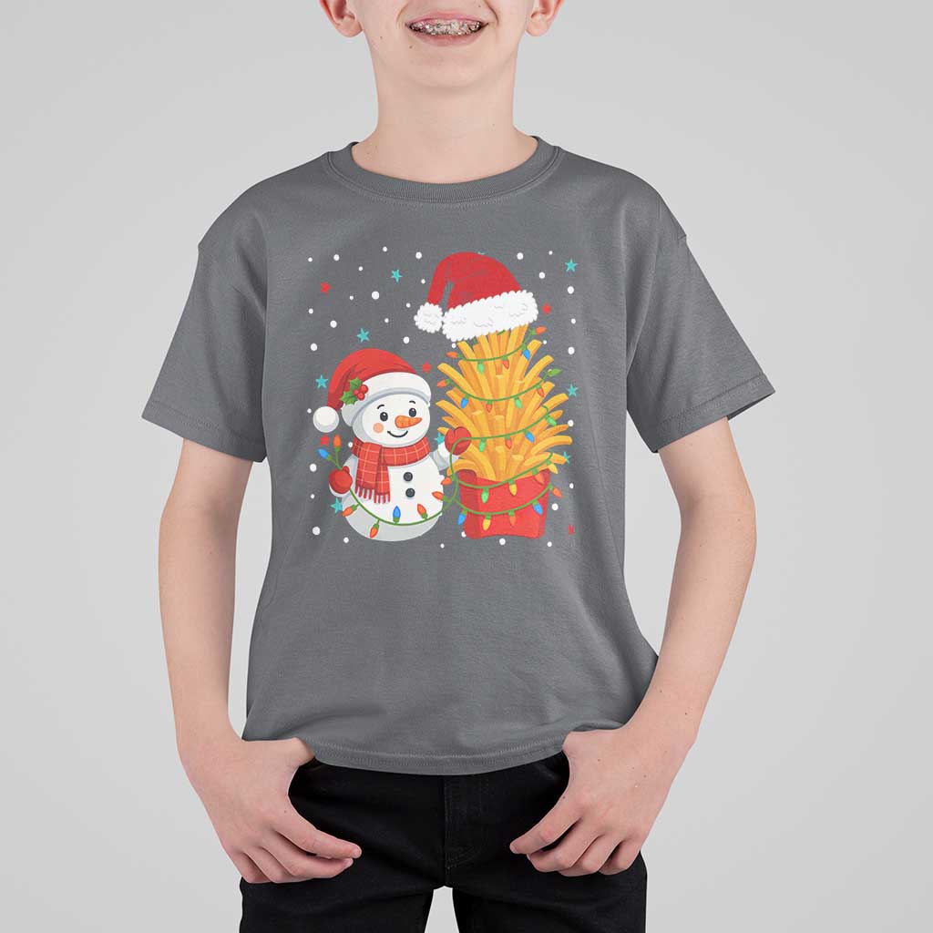 Funny Snowman Decorating French Fries T Shirt For Kid Christmas Gift - Wonder Print Shop