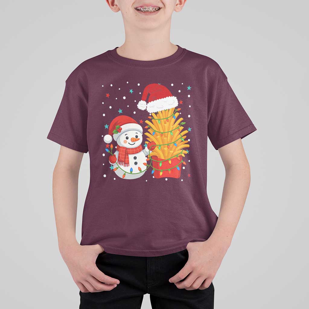 Funny Snowman Decorating French Fries T Shirt For Kid Christmas Gift - Wonder Print Shop