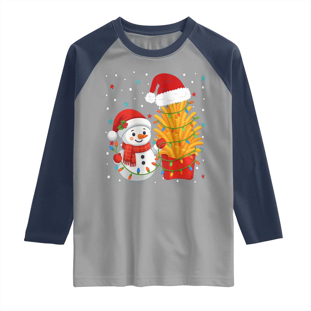 Funny Snowman Decorating French Fries Raglan Shirt Christmas Gift - Wonder Print Shop