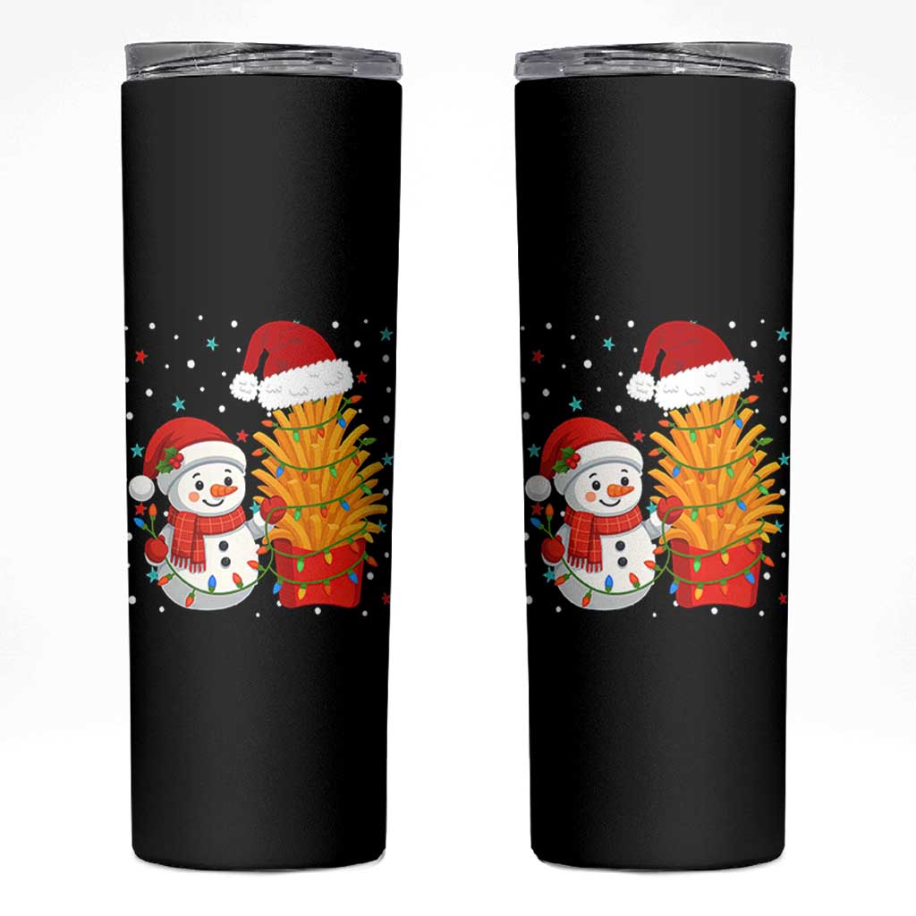 Funny Snowman Decorating French Fries Skinny Tumbler Christmas Gift