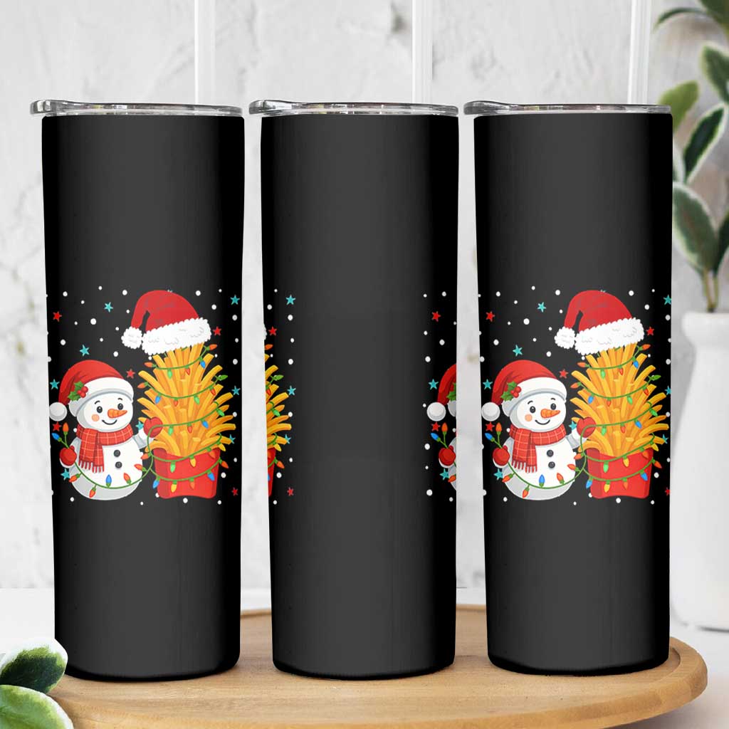 Funny Snowman Decorating French Fries Skinny Tumbler Christmas Gift