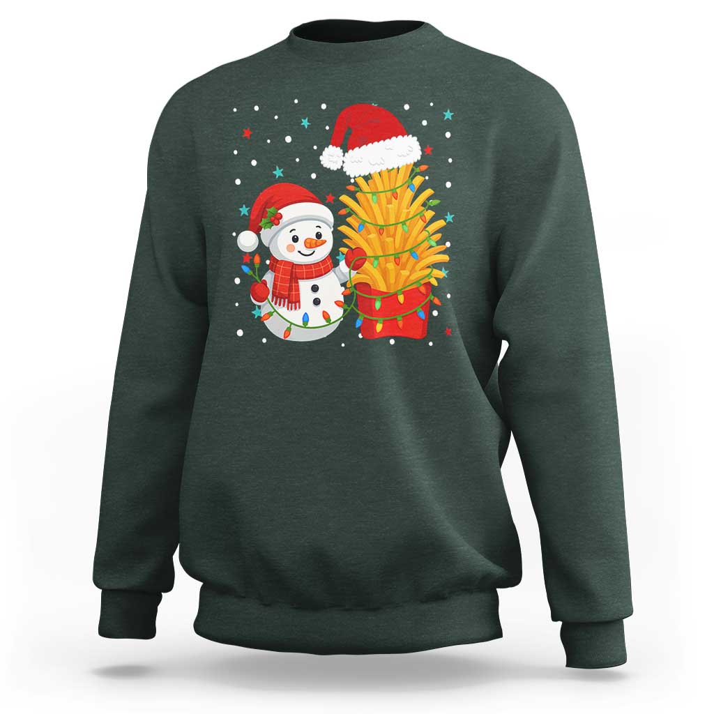 Funny Snowman Decorating French Fries Sweatshirt Christmas Gift - Wonder Print Shop