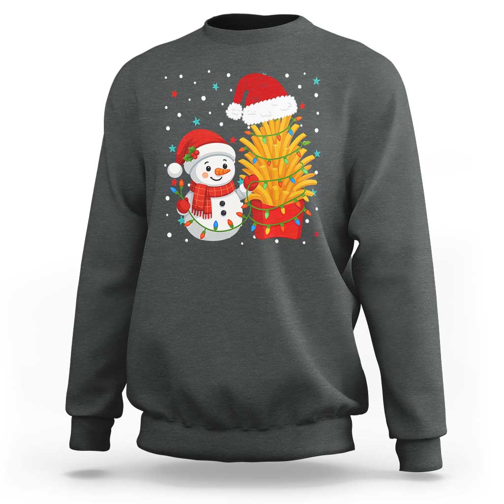 Funny Snowman Decorating French Fries Sweatshirt Christmas Gift - Wonder Print Shop