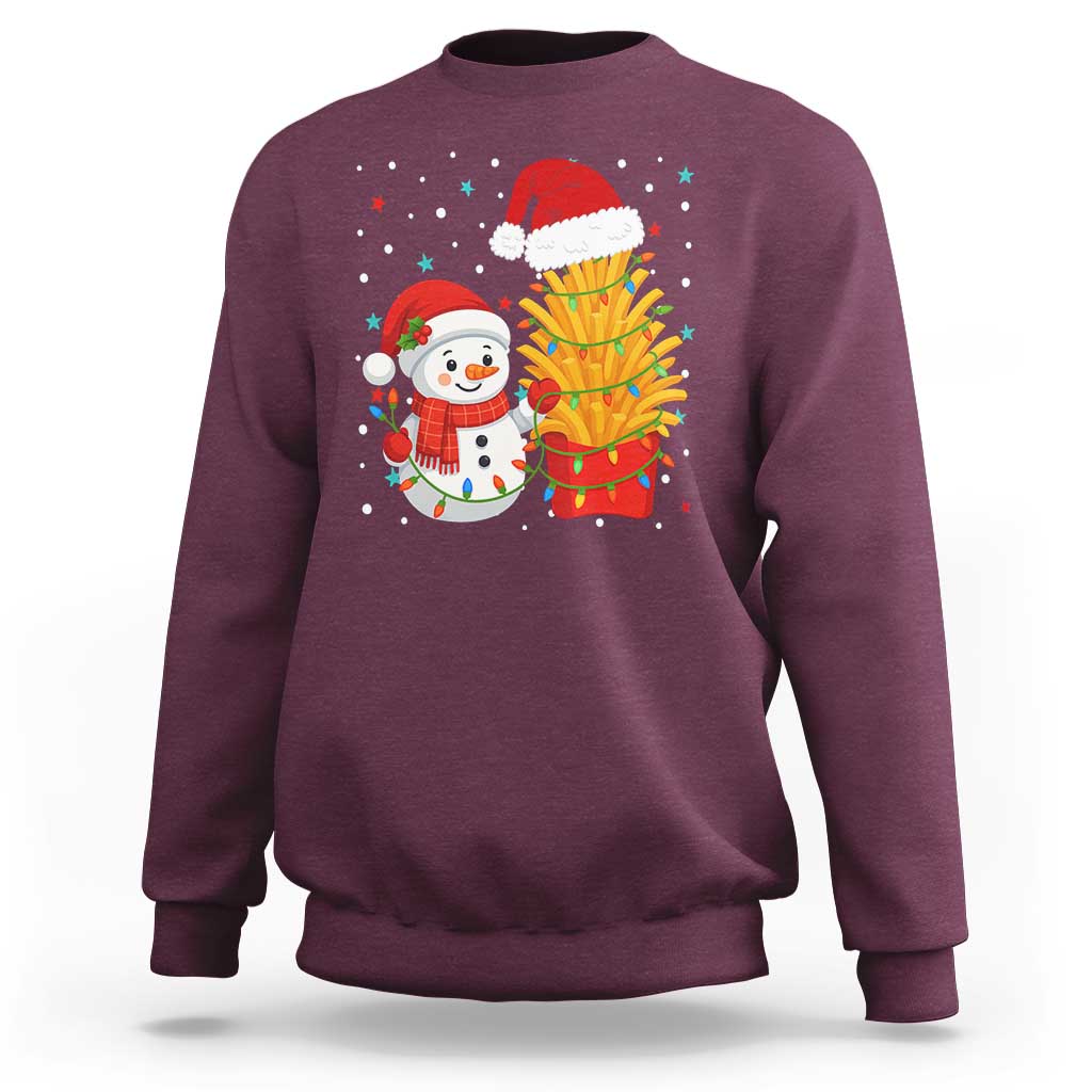 Funny Snowman Decorating French Fries Sweatshirt Christmas Gift - Wonder Print Shop