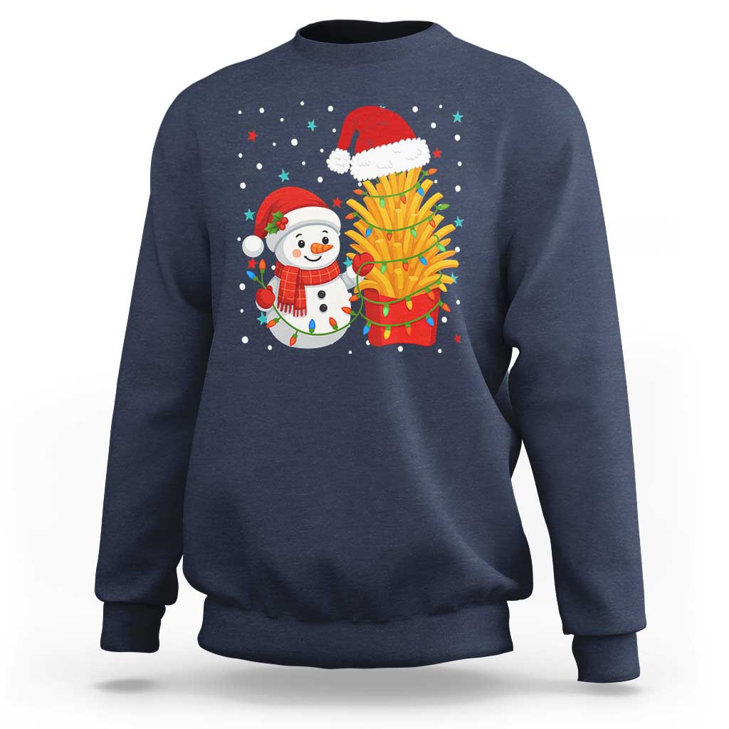 Funny Snowman Decorating French Fries Sweatshirt Christmas Gift - Wonder Print Shop
