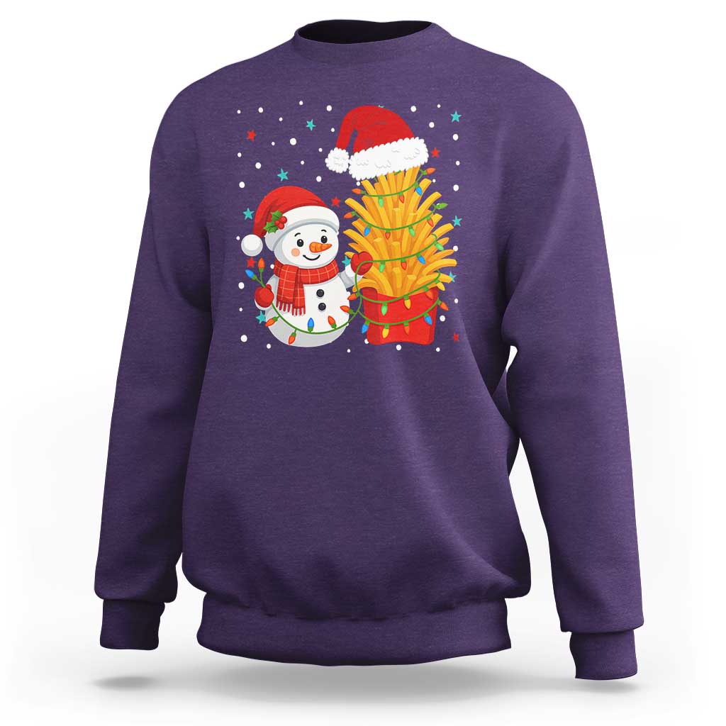 Funny Snowman Decorating French Fries Sweatshirt Christmas Gift - Wonder Print Shop