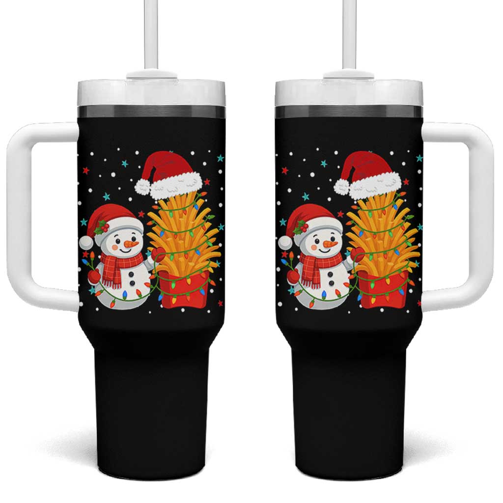 Funny Snowman Decorating French Fries Tumbler With Handle Christmas Gift