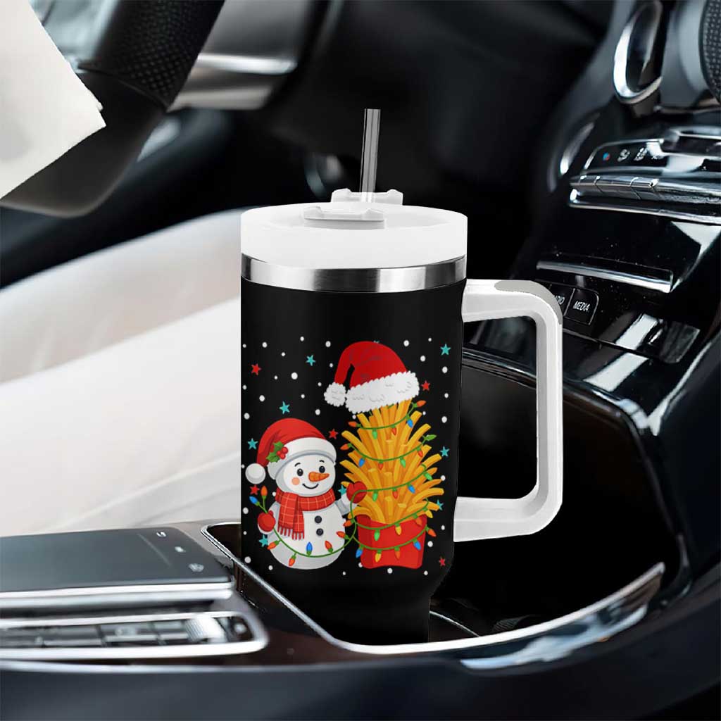 Funny Snowman Decorating French Fries Tumbler With Handle Christmas Gift