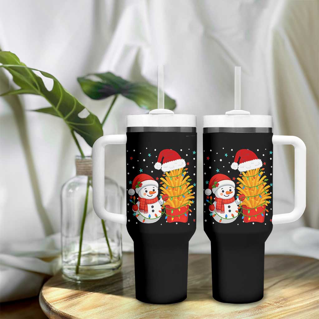 Funny Snowman Decorating French Fries Tumbler With Handle Christmas Gift