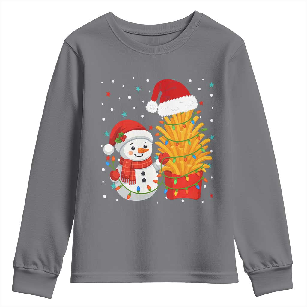 Funny Snowman Decorating French Fries Youth Sweatshirt Christmas Gift - Wonder Print Shop
