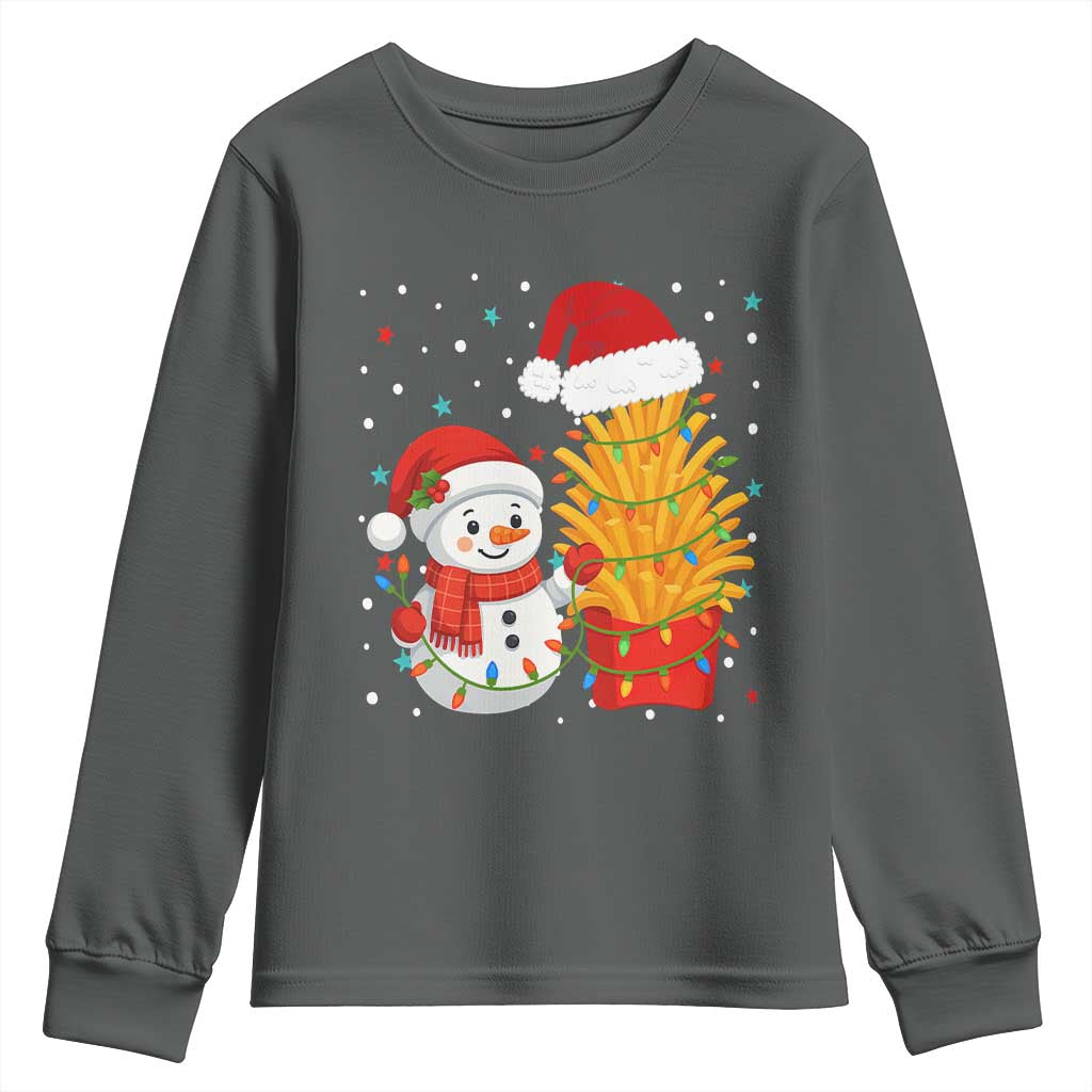Funny Snowman Decorating French Fries Youth Sweatshirt Christmas Gift - Wonder Print Shop