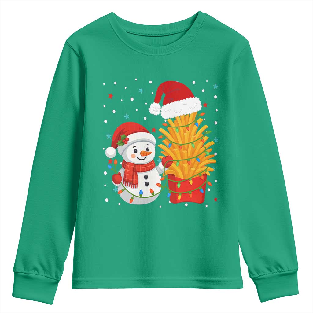 Funny Snowman Decorating French Fries Youth Sweatshirt Christmas Gift - Wonder Print Shop