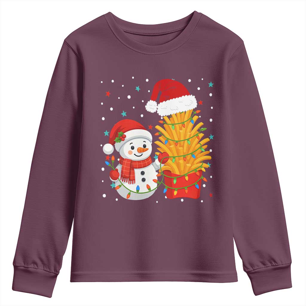 Funny Snowman Decorating French Fries Youth Sweatshirt Christmas Gift - Wonder Print Shop