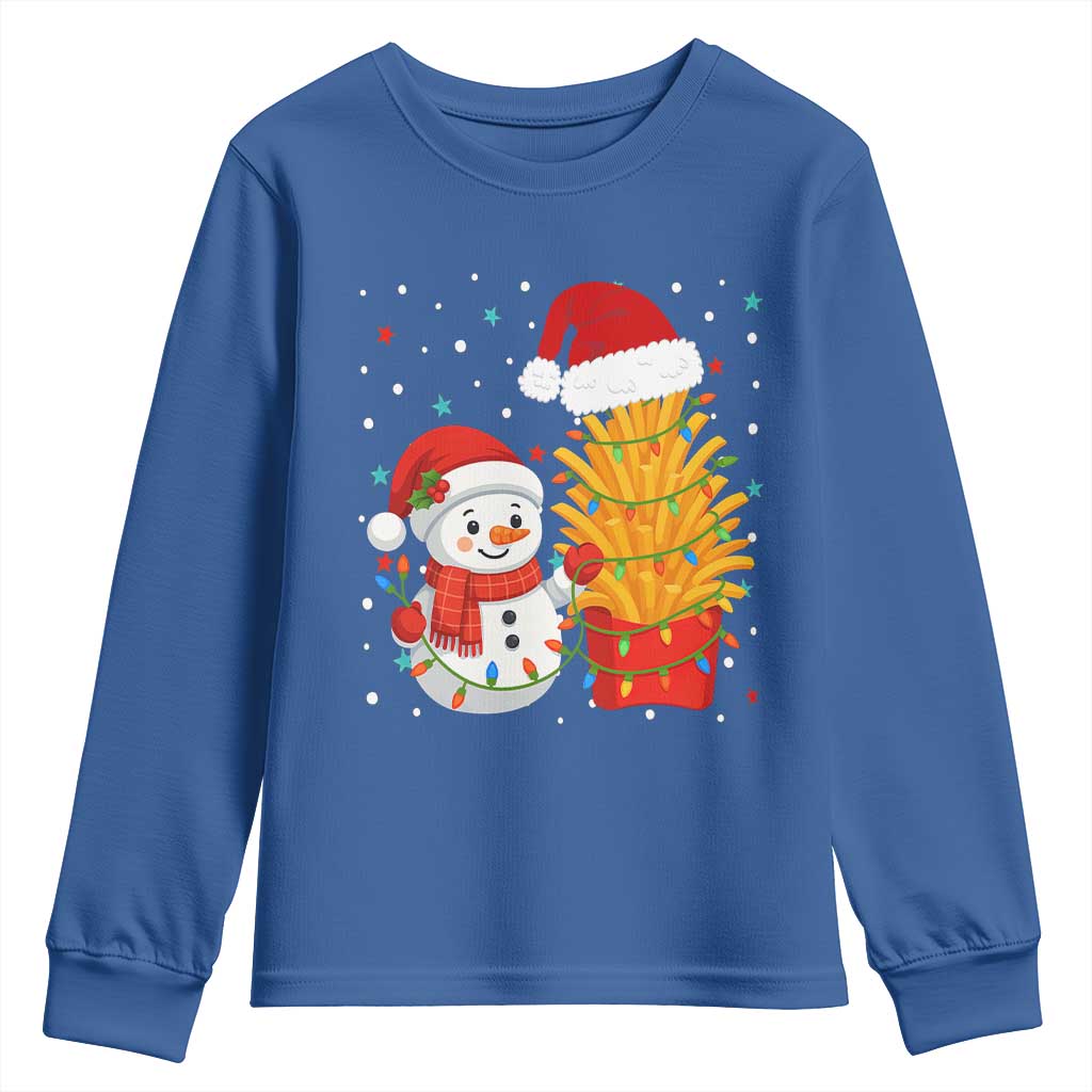 Funny Snowman Decorating French Fries Youth Sweatshirt Christmas Gift - Wonder Print Shop