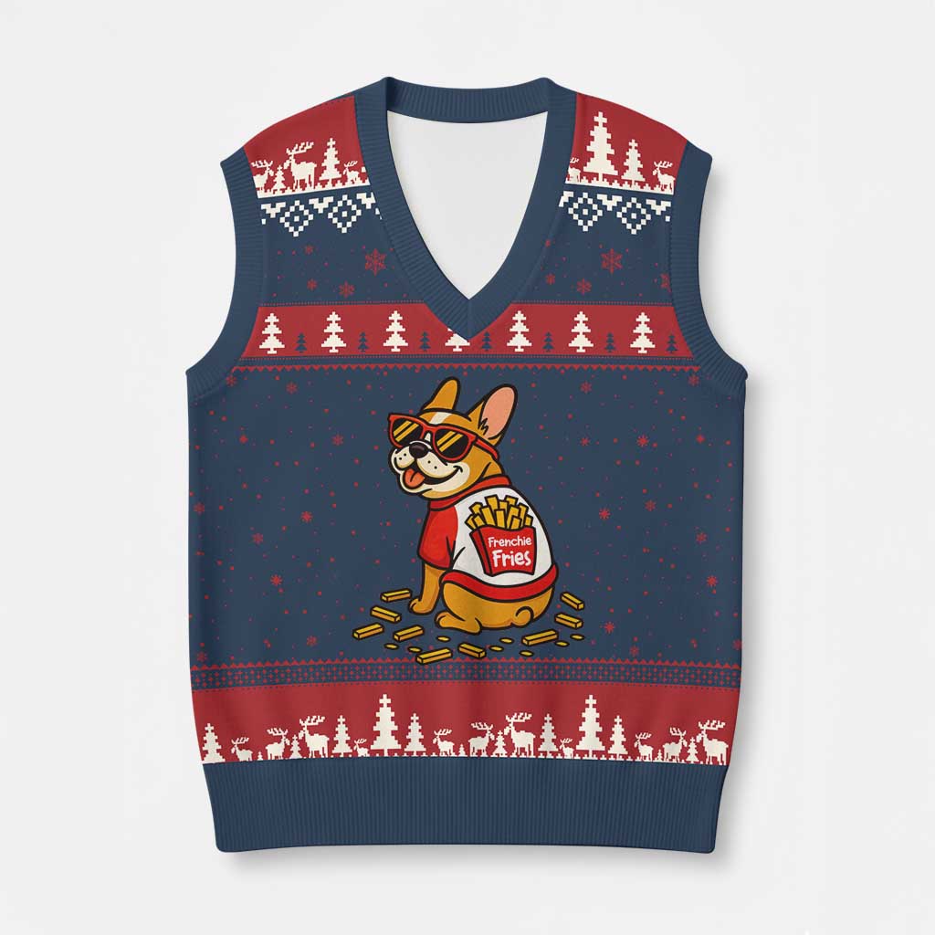 Frenchie Fries V-Neck Knit Sweater Vest Funny French Bulldog Lover Gift - Wonder Print Shop