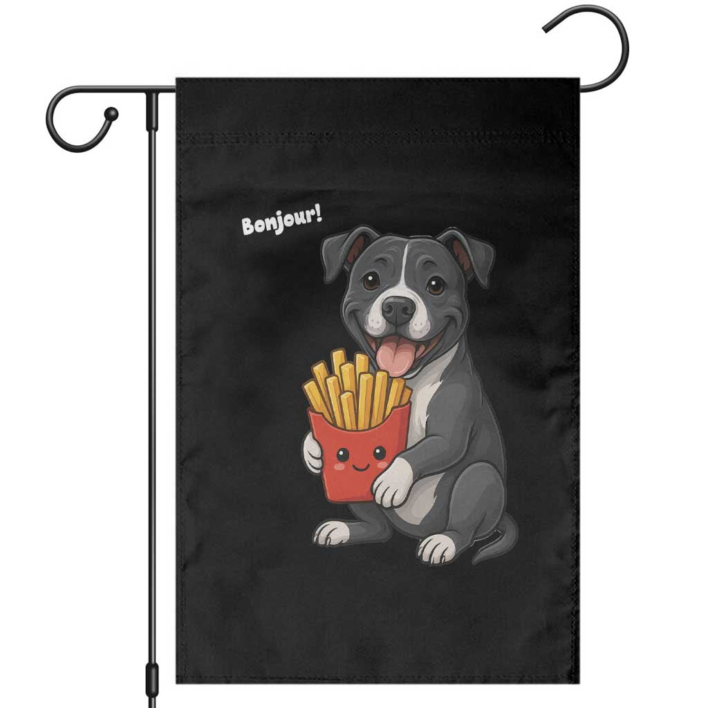 Funny Bonjour French Fries Garden Flag Pitbull Dog Gift - Wonder Print Shop