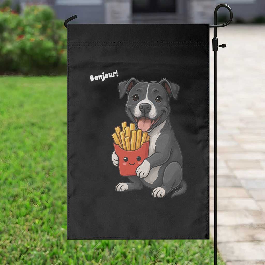 Funny Bonjour French Fries Garden Flag Pitbull Dog Gift - Wonder Print Shop