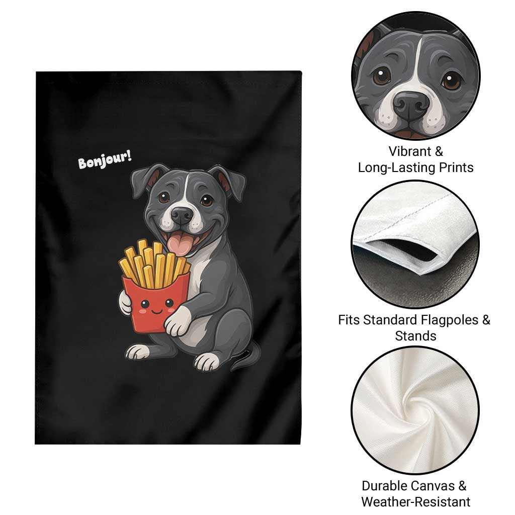 Funny Bonjour French Fries Garden Flag Pitbull Dog Gift - Wonder Print Shop
