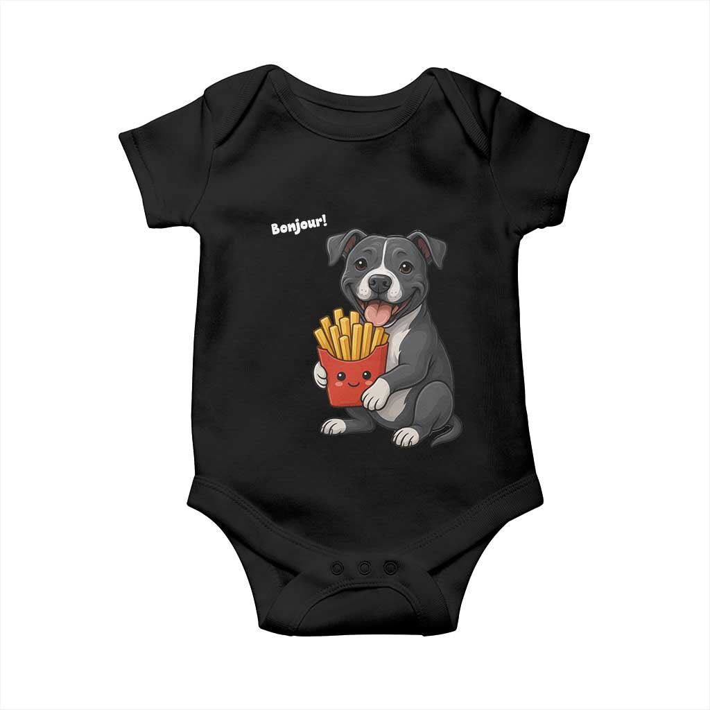Funny Bonjour French Fries Baby Onesie Pitbull Dog Gift - Wonder Print Shop