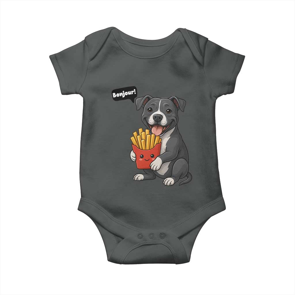 Funny Bonjour French Fries Baby Onesie Pitbull Dog Gift - Wonder Print Shop